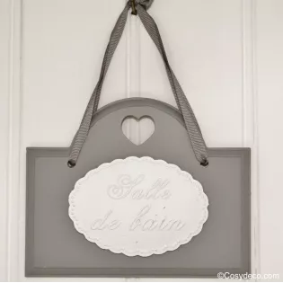 Plaque de Porte Grise, Salle de Bain Ambiance Romantique