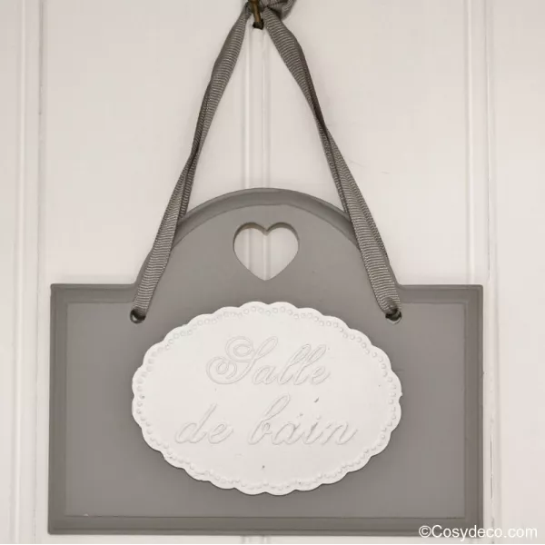 Plaque de Porte Grise, Salle de Bain Ambiance Romantique