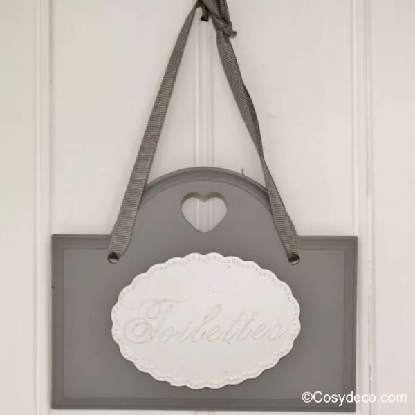 Plaque de Porte Grise, Toilettes Ambiance Romantique