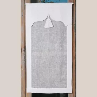 Brise-Bise Rideau style ancien réalisé sur Mesure en Lin Blanc et Pompon