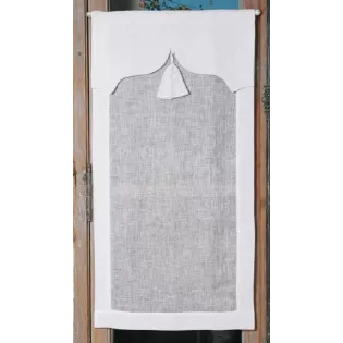 Brise-Bise Rideau style ancien réalisé sur Mesure en Lin Blanc et Pompon