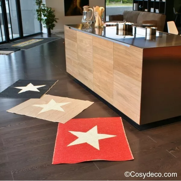 Tapis Plastique Etoile Taupe et Blanc réversible de la Marque Pappelina.