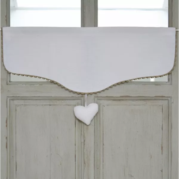 Cantonniere Charme Croquet Lin taupe et pompon Coeur