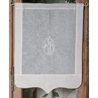 Brise-Vue Sur-Mesure en Lin Blanc et Monogramme Brodé