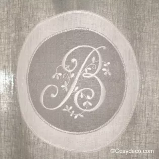 Cantonnière Sur-mesure lin Gris et Décor Monogramme