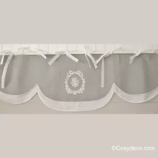 Cantonniere Lin blanche et Grise Ambiance féminine 140cm