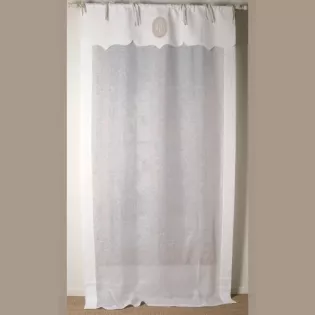 Rideau Long Brodé en Lin Blanc Sur-Mesure Style ancien