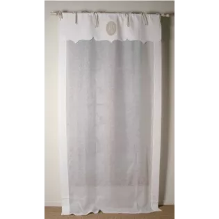 Rideau Long Brodé en Lin Blanc Sur-Mesure Style ancien