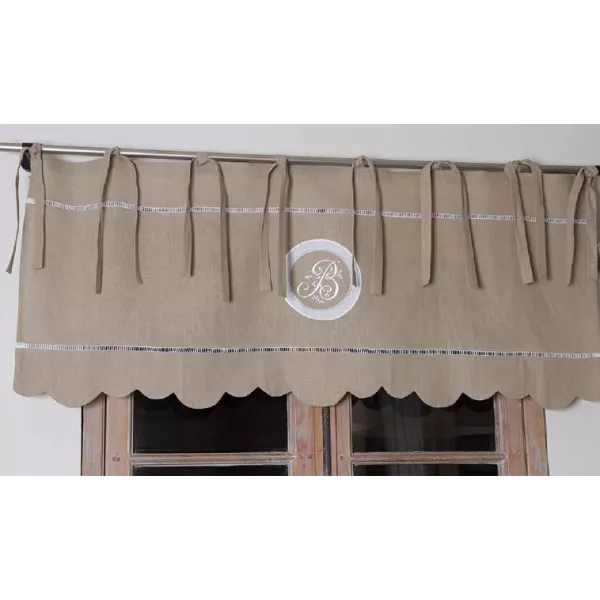 Cantonniere Lin Naturel 140cm Decoration Monogramme