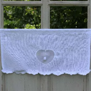 Cantonniere Sur-mesure Lin Blanc Décor Coeur