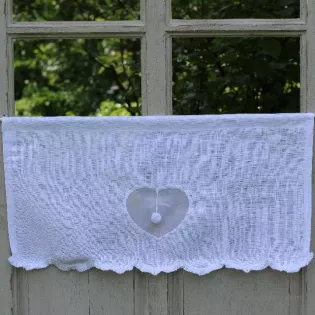 Cantonniere Lin Blanc Décor Coeur