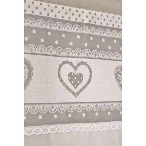 rideau Brise-Bise coeur gris romantique