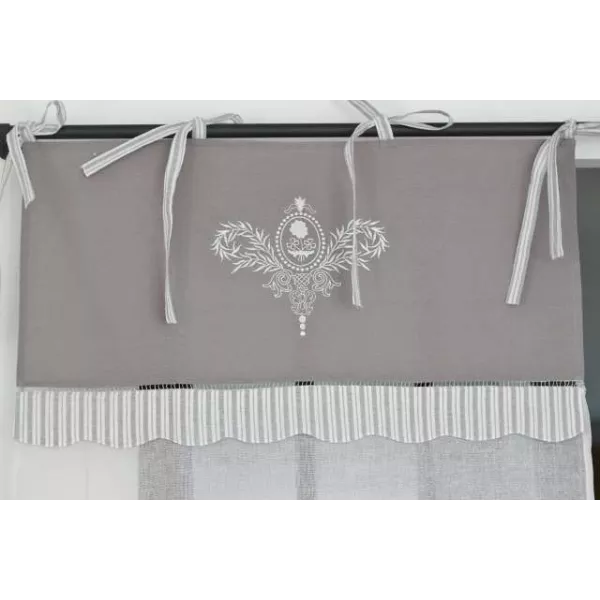 Store réglable Broderie et Cantonniere Grise