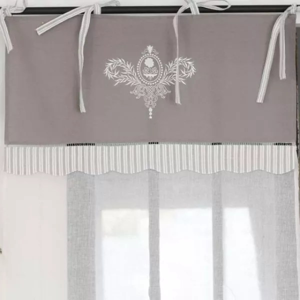 Store réglable Broderie et Cantonniere Grise