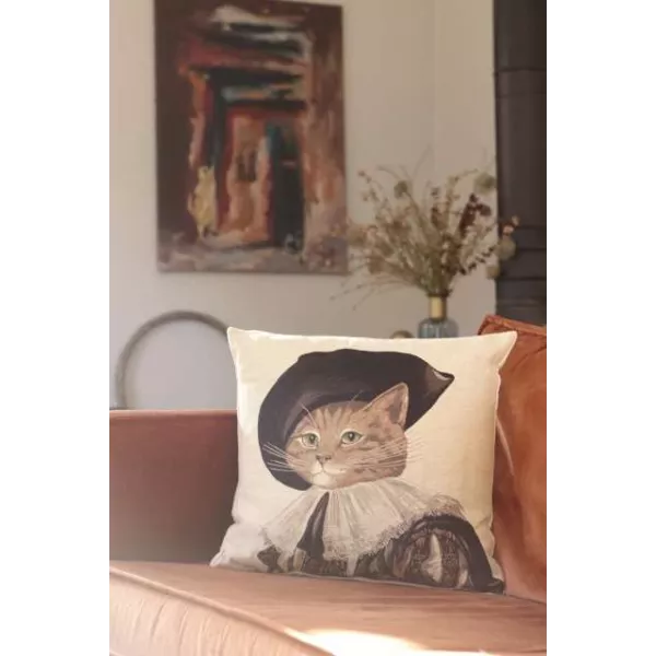Coussin Tapisserie Décor Chat Habillé
