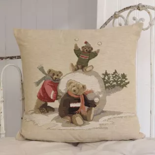 Coussin Tapisserie Oursons à la Neige