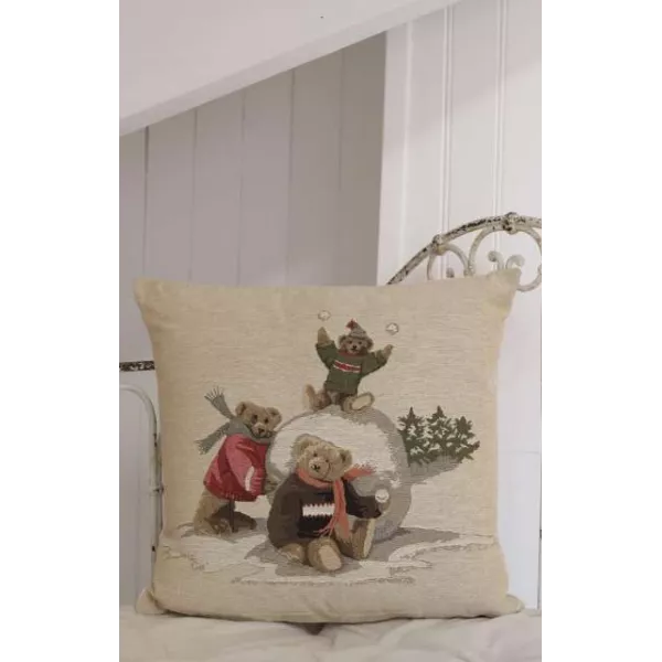 Coussin Tapisserie Oursons à la Neige