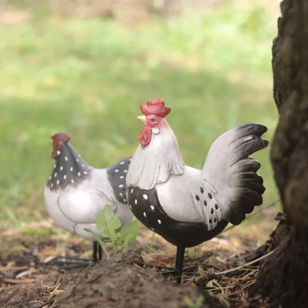 Poule et Coq Résine Déco Jardin