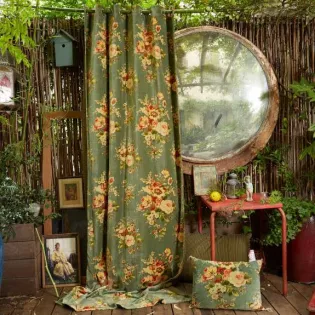 Rideaux Velours épais Fleuris Jade