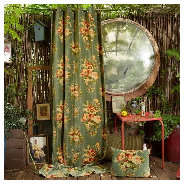 Rideaux Velours épais Fleuris Jade