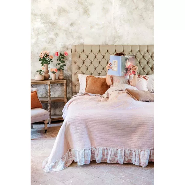 Dessus de Lit Toile de Jouy Rose Style Ancien