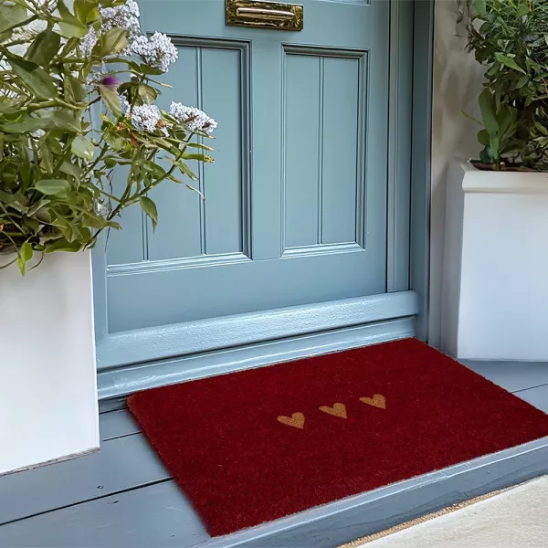 Joli Paillasson avec Coeurs Rouges - Tapis d'entrée Original et Cosy