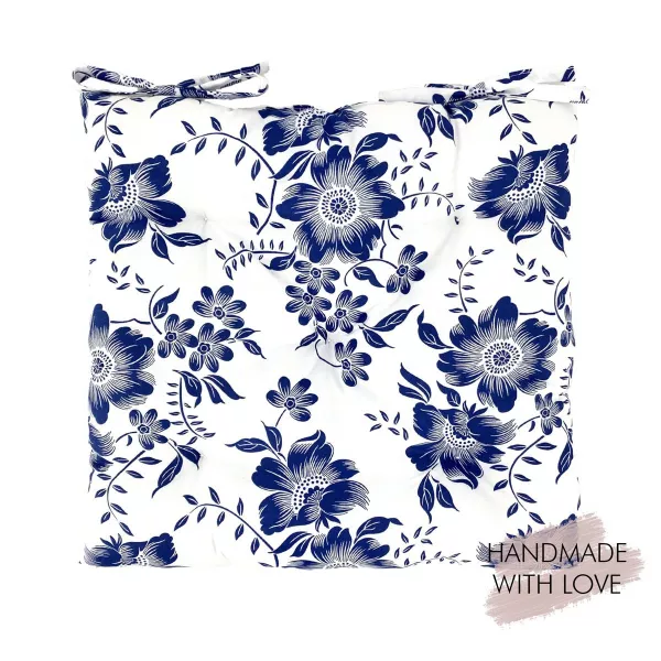 Galette de Chaise 40 x 40 cm Fleurs Bleues déco Cuisine Campagne Chic