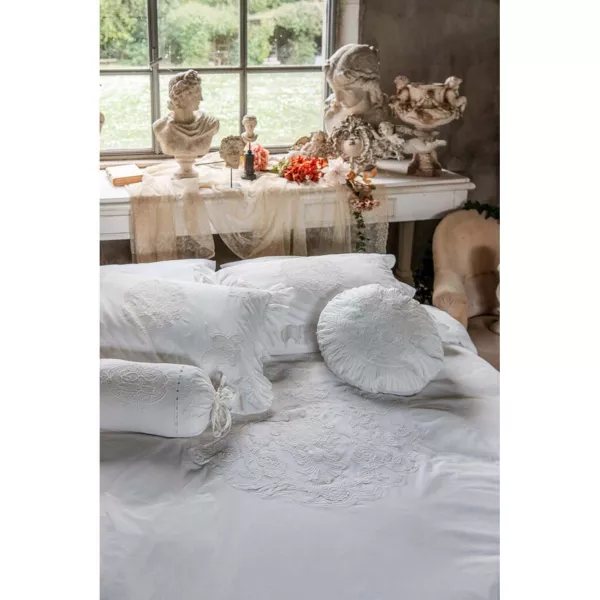 Coussin Rond Déco de Charme Broderie Coton Blanc Mariclo